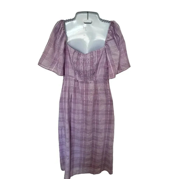 Lush Dresses Lilac and White Plaid Lace up Top Smocked Back Women's M NWT - Picture 7 of 10